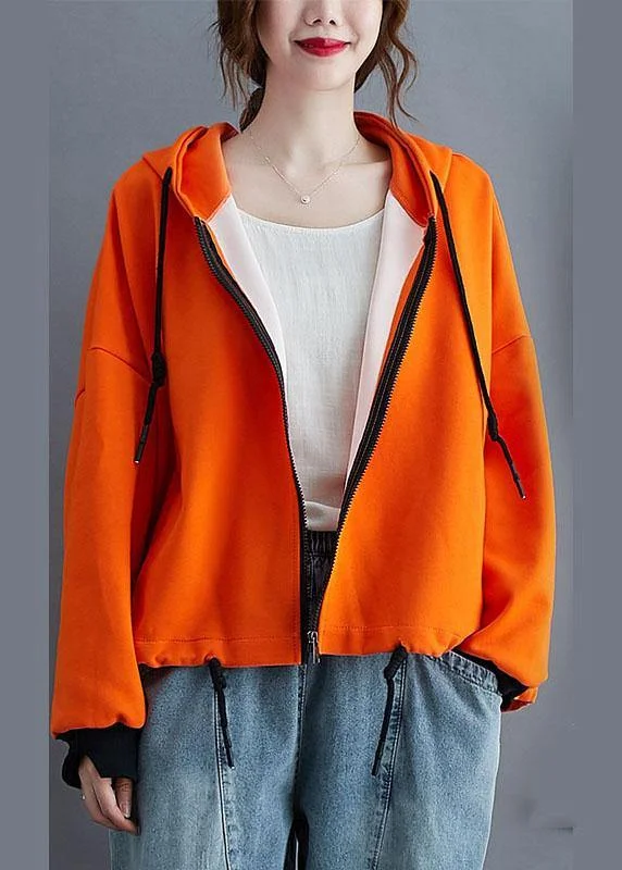 Soft, breathable fabrics for fashionable women Unique Orange hooded zippered drawstring Fall Jacket Long sleeve Soft, breathable fabrics for fashionable women Unique Orange hooded zippered drawstring Fall Jacket Long sleeve