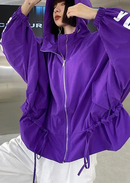 Dress to impress with elegant women’s wear Unique Purple Cotton Letter zippered Hooded Coat Spring Dress to impress with elegant women’s wear Unique Purple Cotton Letter zippered Hooded Coat Spring