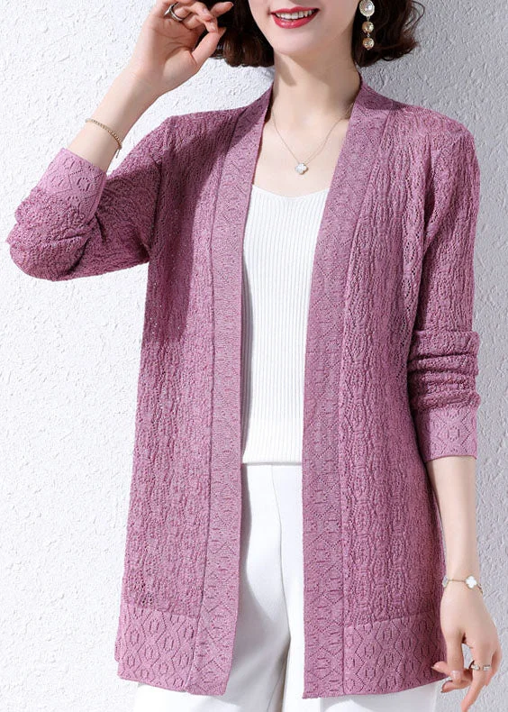 Stylish plus-size clothing for women Unique Purple Hollow Out Embroideried Patchwork Knit Cardigans Fall Stylish plus-size clothing for women Unique Purple Hollow Out Embroideried Patchwork Knit Cardigans Fall