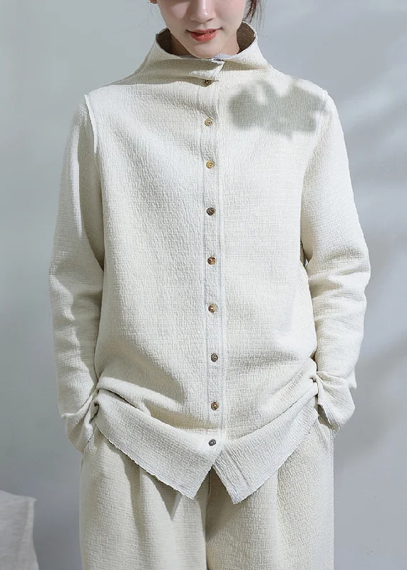 Sustainable fashion for stylish women Unique White Stand Collar Button Patchwork Cotton Coats Fall Sustainable fashion for stylish women Unique White Stand Collar Button Patchwork Cotton Coats Fall
