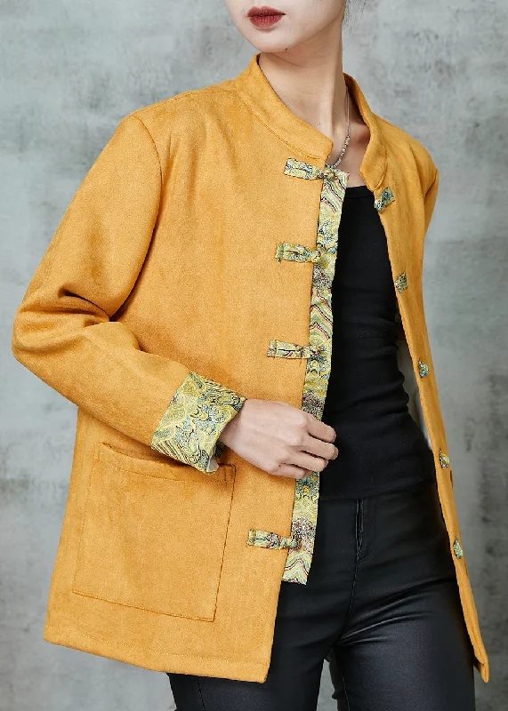Women’s fashion that reflects your personality Unique Yellow Pockets Faux Suede Chinese Style Jackets Spring Women’s fashion that reflects your personality Unique Yellow Pockets Faux Suede Chinese Style Jackets Spring