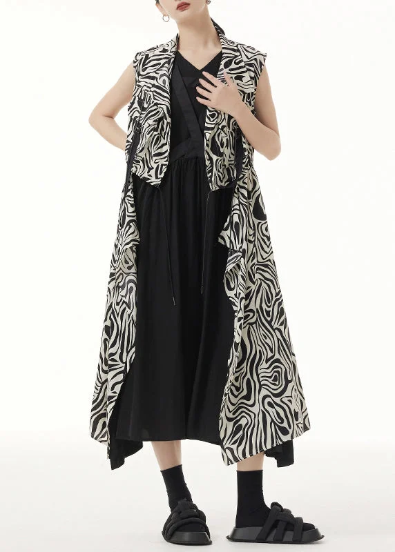 Trendy women’s clothing with a modern twist Unique Zebra Pattern Asymmetrical Lace Up Patchwork Silk Long Waistcoat Sleeveless Trendy women’s clothing with a modern twist Unique Zebra Pattern Asymmetrical Lace Up Patchwork Silk Long Waistcoat Sleeveless