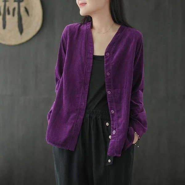 Everyday essentials for a stylish wardrobe V-neck Single Breasted Long Sleeve Corduroy Coats Simple Comfortable All-match Women Coat Everyday essentials for a stylish wardrobe V-neck Single Breasted Long Sleeve Corduroy Coats Simple Comfortable All-match Women Coat