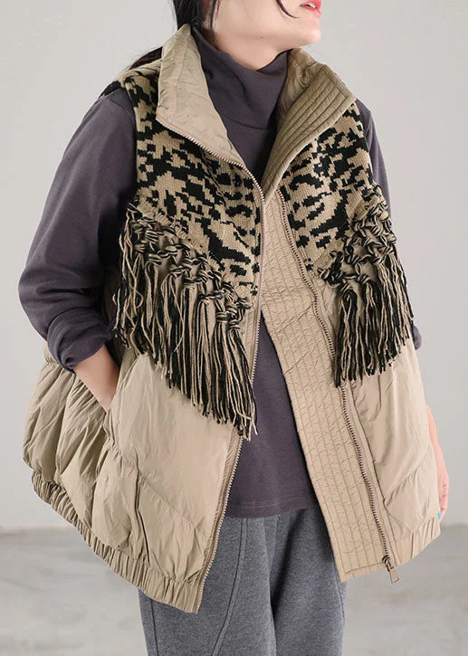 Trendsetting women’s clothing for fashion lovers Vintage Beige Tasseled Patchwork Duck Down Winter down vest Trendsetting women’s clothing for fashion lovers Vintage Beige Tasseled Patchwork Duck Down Winter down vest