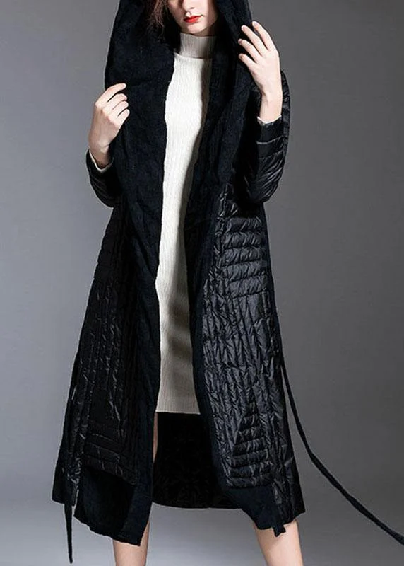 Stylish clothing designed to flatter every woman Vintage Black Patchwork tie waist Winter Down Coat Stylish clothing designed to flatter every woman Vintage Black Patchwork tie waist Winter Down Coat