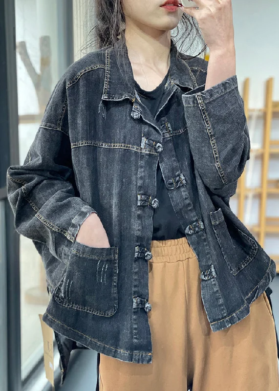 Curated collections of sophisticated women’s wear Vintage Black Peter Pan Collar Button Pockets Denim Coats Long Sleeve Curated collections of sophisticated women’s wear Vintage Black Peter Pan Collar Button Pockets Denim Coats Long Sleeve