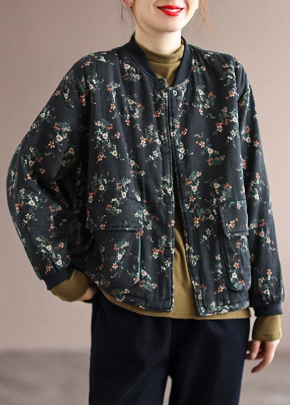 Trendy women’s clothing that suits every taste Vintage Black Stand Collar Pockets Fine Cotton Filled Jacket Spring Trendy women’s clothing that suits every taste Vintage Black Stand Collar Pockets Fine Cotton Filled Jacket Spring