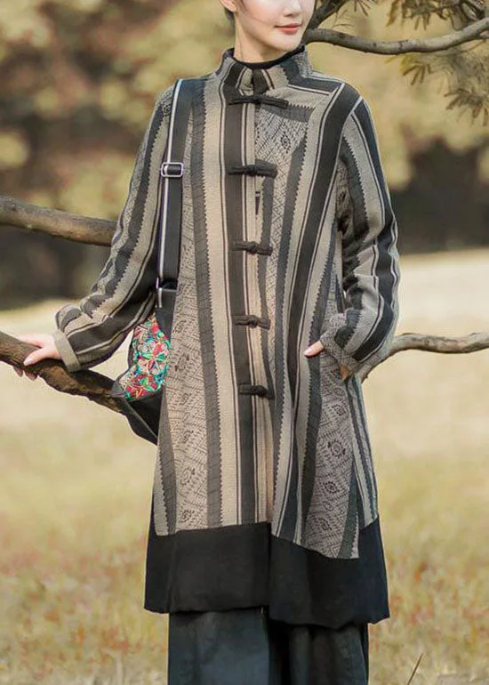 Step up your style with trendy women’s clothing Vintage Black Striped Patchwork Oriental Button Warm Fleece Long Coats Winter Step up your style with trendy women’s clothing Vintage Black Striped Patchwork Oriental Button Warm Fleece Long Coats Winter