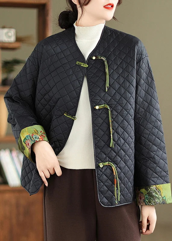 Summer-ready fashion for stylish women Vintage Black Tasseled Button Patchwork Fine Cotton Filled Jackets Winter Summer-ready fashion for stylish women Vintage Black Tasseled Button Patchwork Fine Cotton Filled Jackets Winter