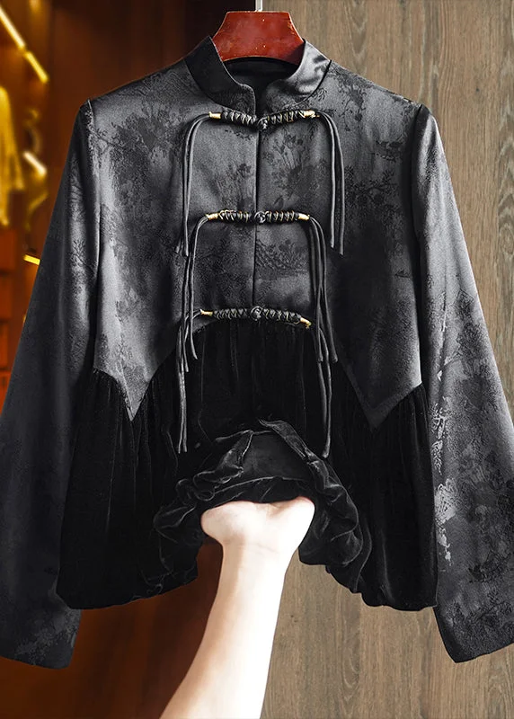 Fashionable clothing to fit every body type Vintage Black Tasseled Jacquard Patchwork Silk Velour Coat Fall Fashionable clothing to fit every body type Vintage Black Tasseled Jacquard Patchwork Silk Velour Coat Fall
