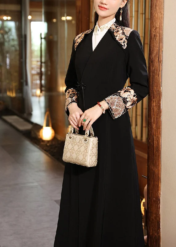 Clothing that’s as bold as you are Vintage Black V Neck Embroideried Button Long Coats Fall Clothing that’s as bold as you are Vintage Black V Neck Embroideried Button Long Coats Fall