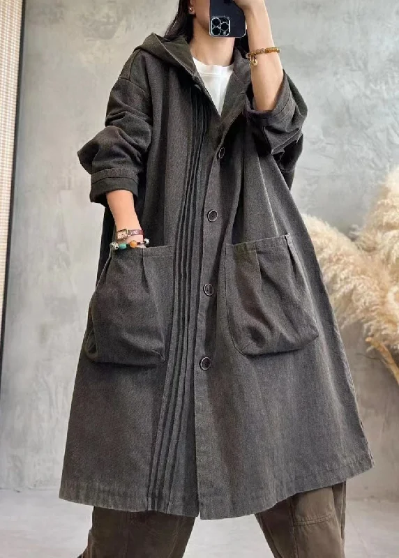 Women’s clothing that fits your personality and style   Vintage Black Wrinkled Button Hoodies Denim Trench Coats Fall