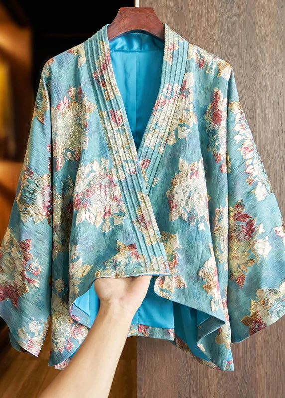 Versatile fashion options for every occasion Vintage Blue V Neck Jacquard Patchwork Cotton Cardigan Fall Versatile fashion options for every occasion Vintage Blue V Neck Jacquard Patchwork Cotton Cardigan Fall