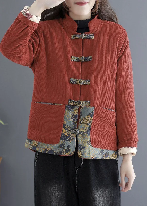 Chic, modern fashion for empowered women Vintage Brick Red Thick Fleece Wool Lined Corduroy Jackets Winter Chic, modern fashion for empowered women Vintage Brick Red Thick Fleece Wool Lined Corduroy Jackets Winter