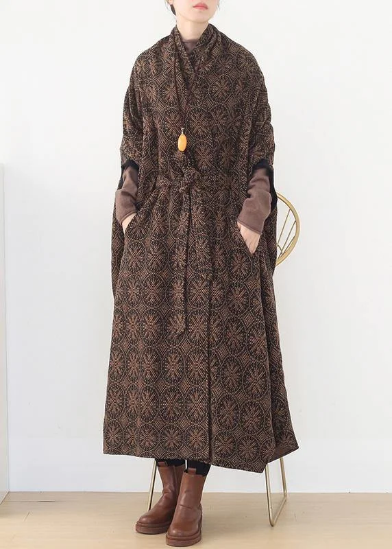 Effortlessly chic fashion for today’s woman   vintage brown wool coat plus size v neck trench coat cloak woolen outwear