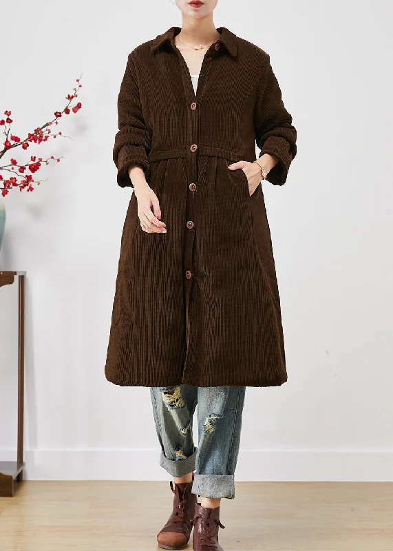 Bold fashion choices for the confident woman Vintage Chocolate Warm Fine Cotton Filled Corduroy Trench Coats Winter Bold fashion choices for the confident woman Vintage Chocolate Warm Fine Cotton Filled Corduroy Trench Coats Winter