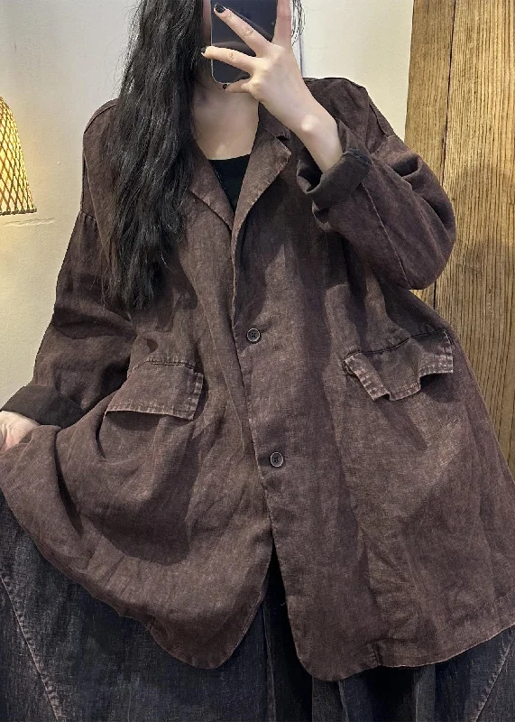 Perfect fashion pieces for the busy woman Vintage Coffee Patchwork Button Linen Coats Long Sleeve Perfect fashion pieces for the busy woman Vintage Coffee Patchwork Button Linen Coats Long Sleeve
