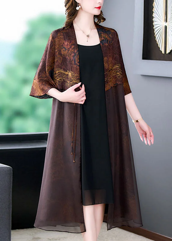 Dress up or down with these versatile pieces Vintage Coffee Tasseled Print Patchwork Silk Cardigan Summer Dress up or down with these versatile pieces Vintage Coffee Tasseled Print Patchwork Silk Cardigan Summer