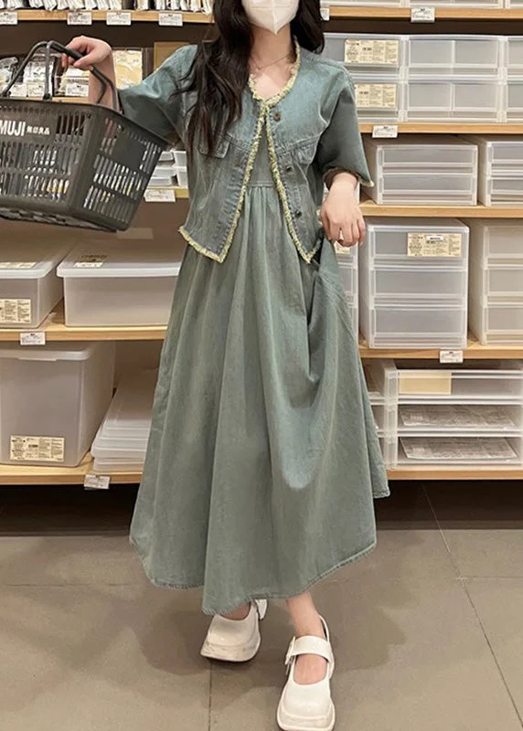Timeless clothing pieces every woman should own Vintage Denim Blue O-Neck Patchwork Coats And Long Dress Two Piece Set Short Sleeve Timeless clothing pieces every woman should own Vintage Denim Blue O-Neck Patchwork Coats And Long Dress Two Piece Set Short Sleeve