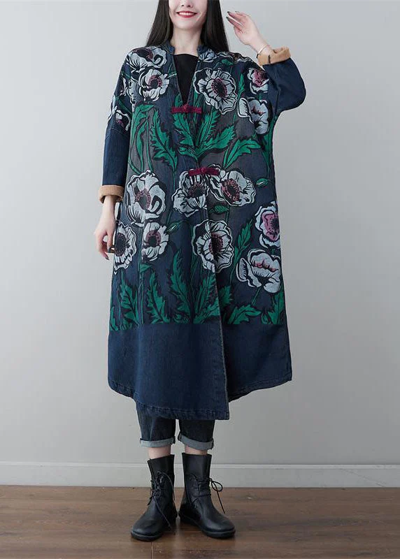 Comfortable yet stylish outfits for women on the go Vintage Denim Blue V Neck Patchwork Print Cotton Coats Spring Comfortable yet stylish outfits for women on the go Vintage Denim Blue V Neck Patchwork Print Cotton Coats Spring