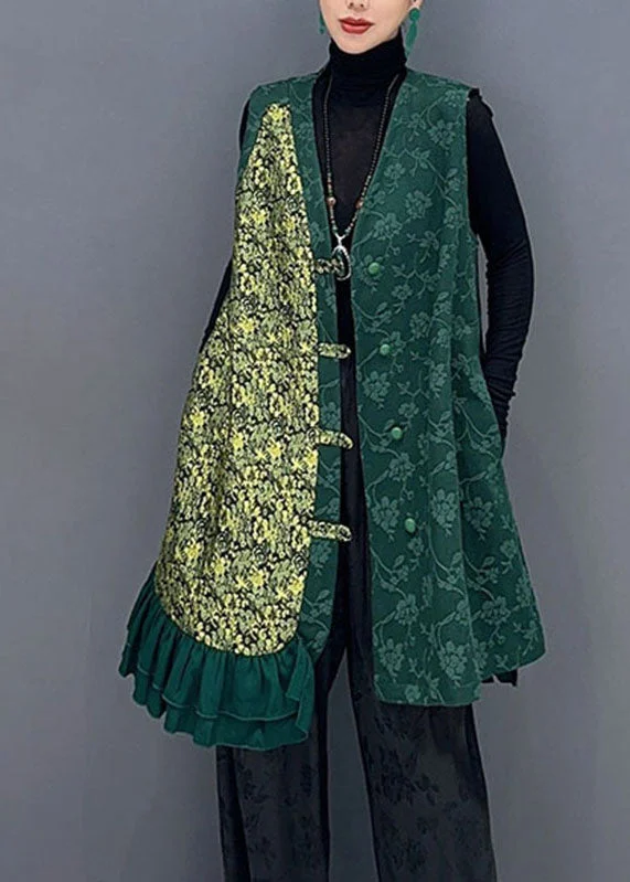 Trendsetting women’s clothing for fashion lovers Vintage Green Asymmetrical Patchwork Button Waistcoat Fall Trendsetting women’s clothing for fashion lovers Vintage Green Asymmetrical Patchwork Button Waistcoat Fall