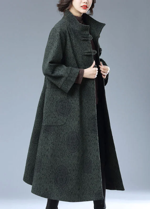 Everyday essentials for a stylish wardrobe Vintage Green Chinese Button Print Pockets Patchwork Woolen Long Trench Coat Fall Everyday essentials for a stylish wardrobe Vintage Green Chinese Button Print Pockets Patchwork Woolen Long Trench Coat Fall