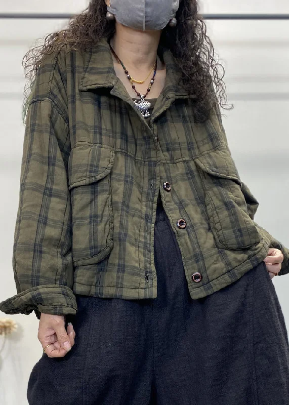 Sporty-chic women’s apparel for active lifestyles Vintage Green Plaid Button Patchwork Cotton Filled Coat Long Sleeve Sporty-chic women’s apparel for active lifestyles Vintage Green Plaid Button Patchwork Cotton Filled Coat Long Sleeve