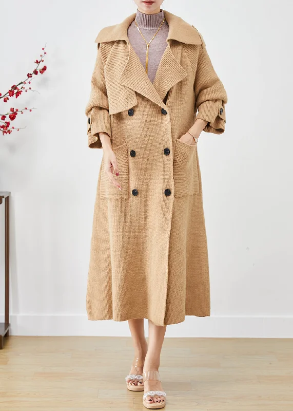 Stylish and comfortable outfits for women Vintage Khaki Double Breast Pockets Knit Trench Coats Fall Stylish and comfortable outfits for women Vintage Khaki Double Breast Pockets Knit Trench Coats Fall