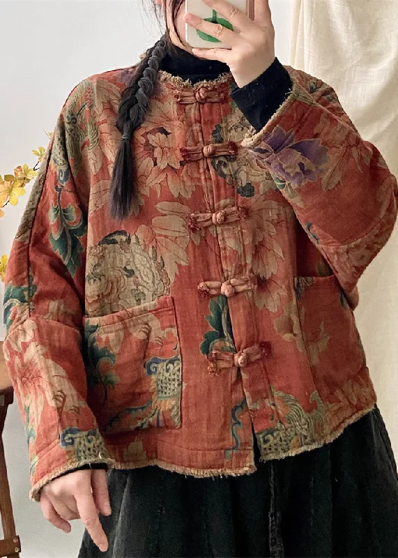 Women’s clothing that fits your personality and style Vintage Orange Print Pockets Chinese Button Patchwork Cotton Coat Fall Women’s clothing that fits your personality and style Vintage Orange Print Pockets Chinese Button Patchwork Cotton Coat Fall