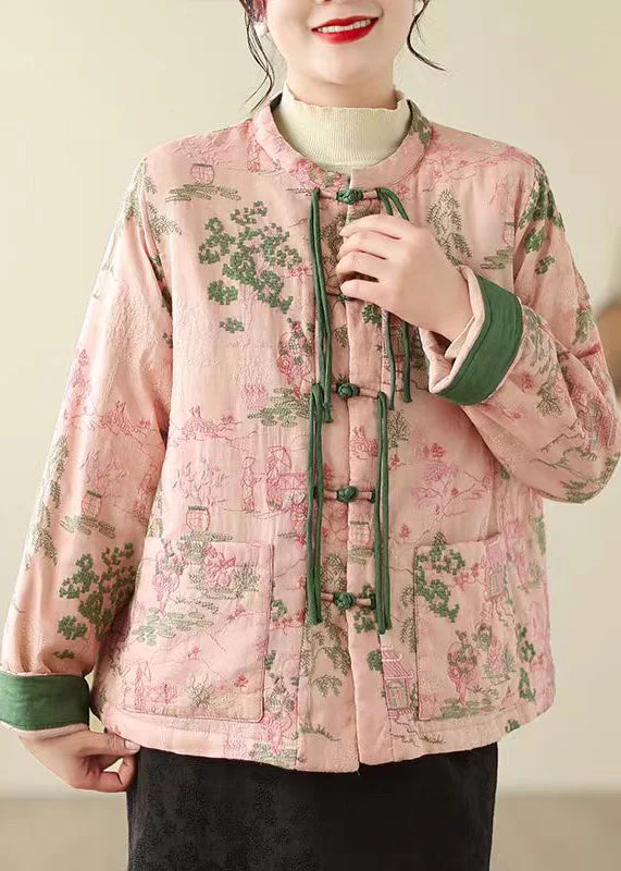 Trendy women’s clothing with a modern twist Vintage Pink Tasseled Embroideried Pockets Fine Cotton Filled Jacket Winter Trendy women’s clothing with a modern twist Vintage Pink Tasseled Embroideried Pockets Fine Cotton Filled Jacket Winter