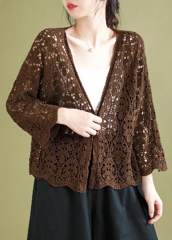 Bold and beautiful clothing for every woman Vintage Chocolate V Neck Hollow Out Knitting Cotton Cardigans Summer Bold and beautiful clothing for every woman Vintage Chocolate V Neck Hollow Out Knitting Cotton Cardigans Summer