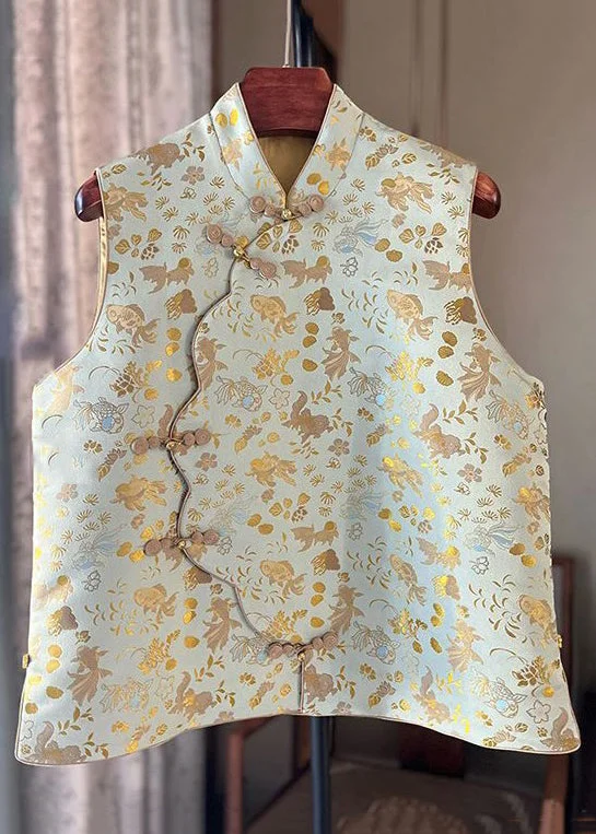 Versatile fashion for every type of woman Vintage Print Stand Collar Button Cotton Waistcoat Sleeveless Versatile fashion for every type of woman Vintage Print Stand Collar Button Cotton Waistcoat Sleeveless