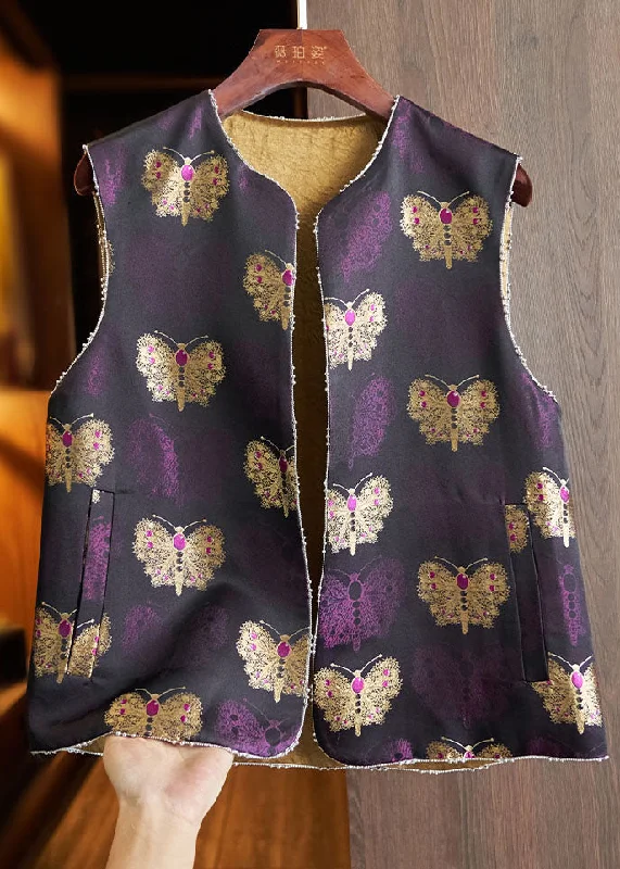 Chic, modern fashion for empowered women Vintage Purple Embroideried Nail Bead Silk Waistcoat Fall Chic, modern fashion for empowered women Vintage Purple Embroideried Nail Bead Silk Waistcoat Fall