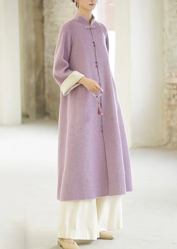 Versatile outfits to transition from day to night Vintage Purple Stand Collar Pockets Button Woolen Coats Winter Versatile outfits to transition from day to night Vintage Purple Stand Collar Pockets Button Woolen Coats Winter