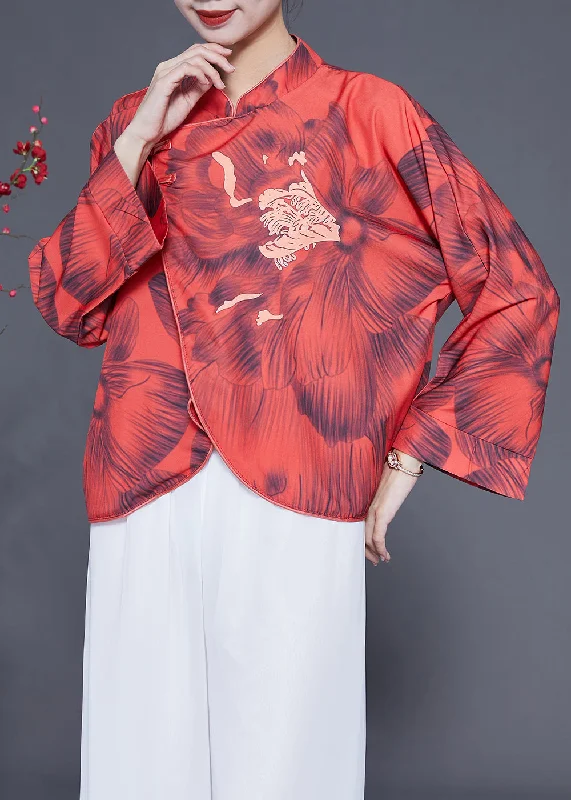High-fashion styles at affordable prices Vintage Red Mandarin Collar Print Chinese Button Silk Jacket Spring High-fashion styles at affordable prices Vintage Red Mandarin Collar Print Chinese Button Silk Jacket Spring