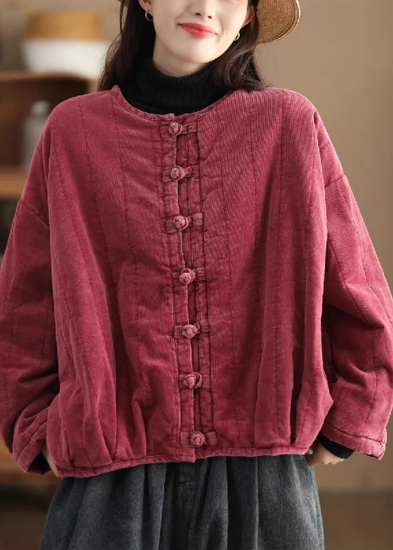 Stylish women’s clothing designed for comfort Vintage Red O Neck Chinese Button Corduroy Fine Cotton Filled Jacket Winter Stylish women’s clothing designed for comfort Vintage Red O Neck Chinese Button Corduroy Fine Cotton Filled Jacket Winter