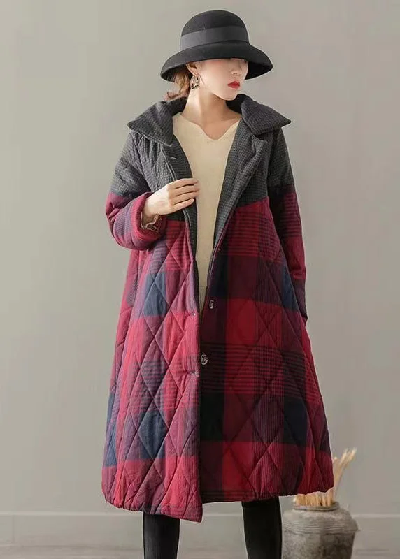 Comfortable yet stylish outfits for women on the go Vintage Red Pockets Plaid Patchwork Fine Cotton Filled Coats Winter Comfortable yet stylish outfits for women on the go Vintage Red Pockets Plaid Patchwork Fine Cotton Filled Coats Winter