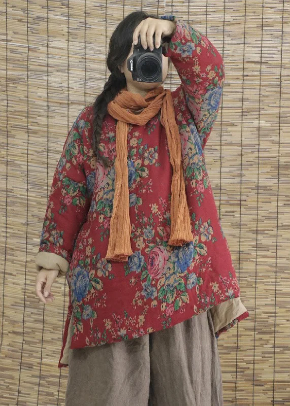 Women’s fashion that reflects your personality Vintage Red Print Low High Design Fine Cotton Filled Witner Coats Women’s fashion that reflects your personality Vintage Red Print Low High Design Fine Cotton Filled Witner Coats