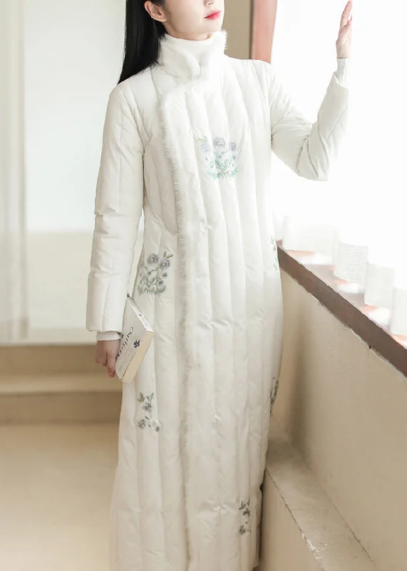 Elegant casual clothing for modern women Vintage White Embroideried Patchwork Mink Hair Duck Down Puffer Coats Winter Elegant casual clothing for modern women Vintage White Embroideried Patchwork Mink Hair Duck Down Puffer Coats Winter