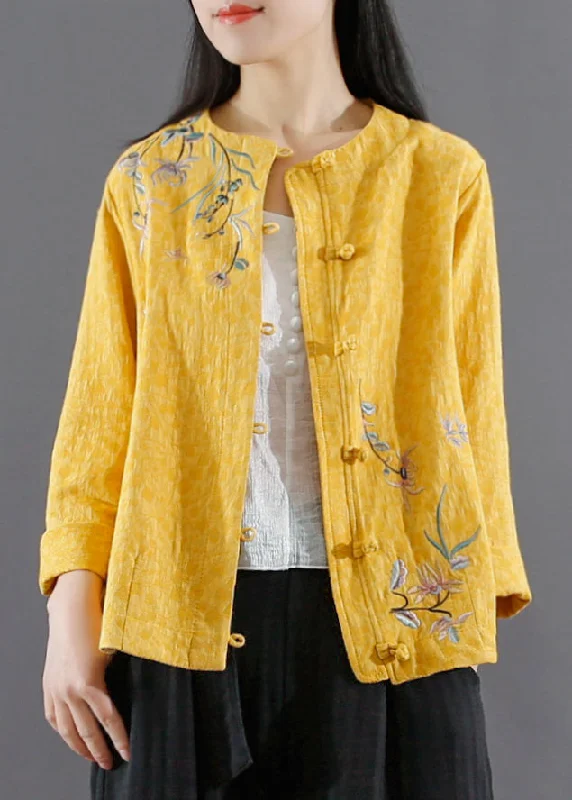 Refresh your wardrobe with trendy women’s apparel Vintage Yellow Embroideried Button Patchwork Cotton Coats Fall Refresh your wardrobe with trendy women’s apparel Vintage Yellow Embroideried Button Patchwork Cotton Coats Fall