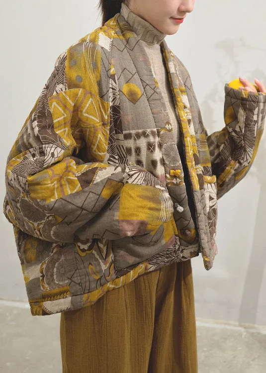 Trendsetting women’s clothing for fashion lovers Vintage Yellow Print Pockets Patchwork Fine Cotton Filled Jackets Batwing Sleeve Trendsetting women’s clothing for fashion lovers Vintage Yellow Print Pockets Patchwork Fine Cotton Filled Jackets Batwing Sleeve