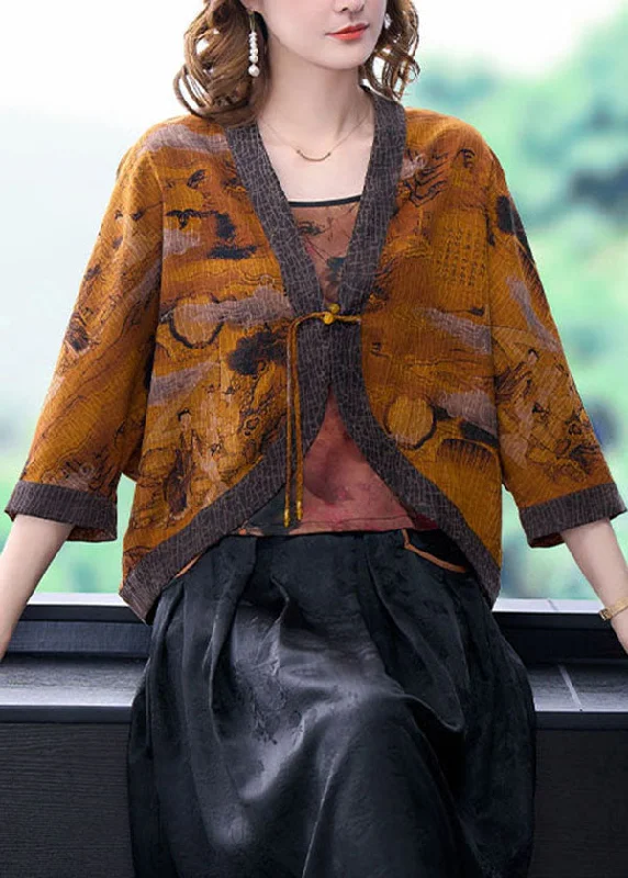 Chic for every occasion and style Vintage Yellow V Neck Patchwork Silk UPF 50+ Coat Outwear Batwing Sleeve Chic for every occasion and style Vintage Yellow V Neck Patchwork Silk UPF 50+ Coat Outwear Batwing Sleeve
